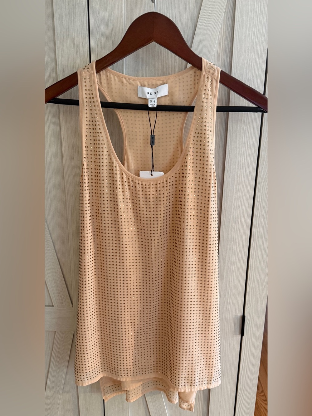 Reiss Nude Peach Sleeveless Tank with Stud Accents